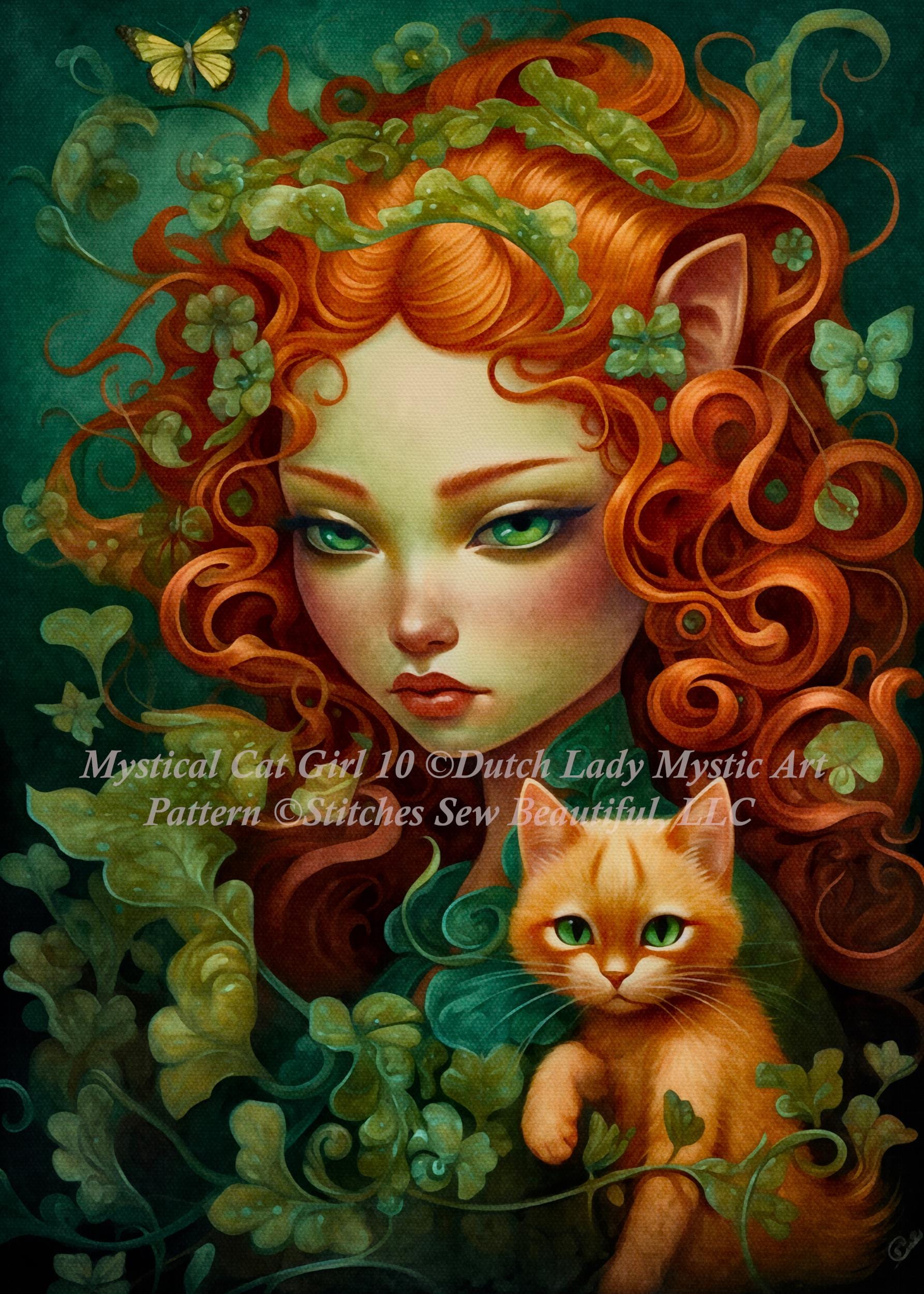 Mystical Cat Girl 10 cross stitch pattern by DutchLadyMysticArt