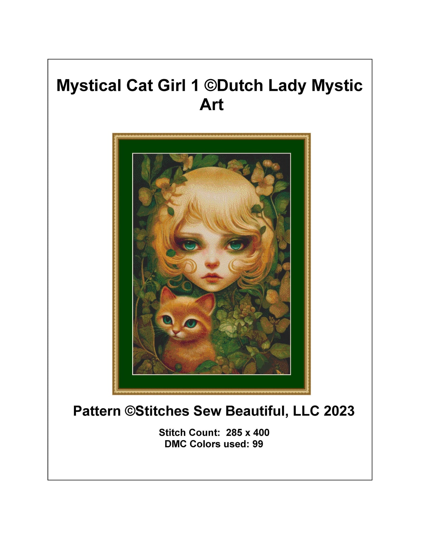 Mystical Cat Girl 1 cross stitch pattern by DutchLadyMysticArt
