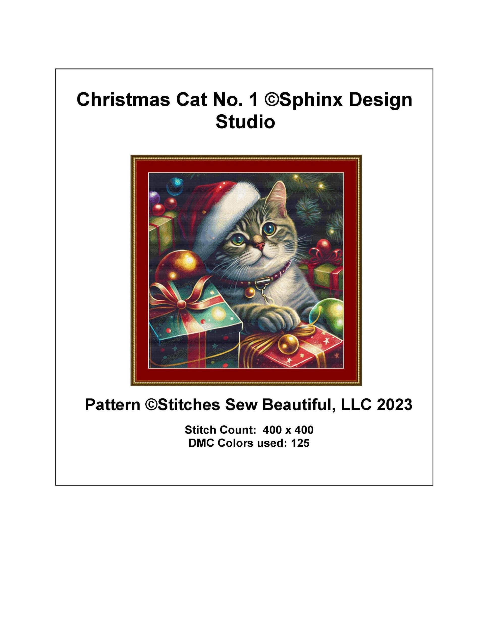 Christmas Cat No. 1 cross stitch pattern by SphinxDesignStudio