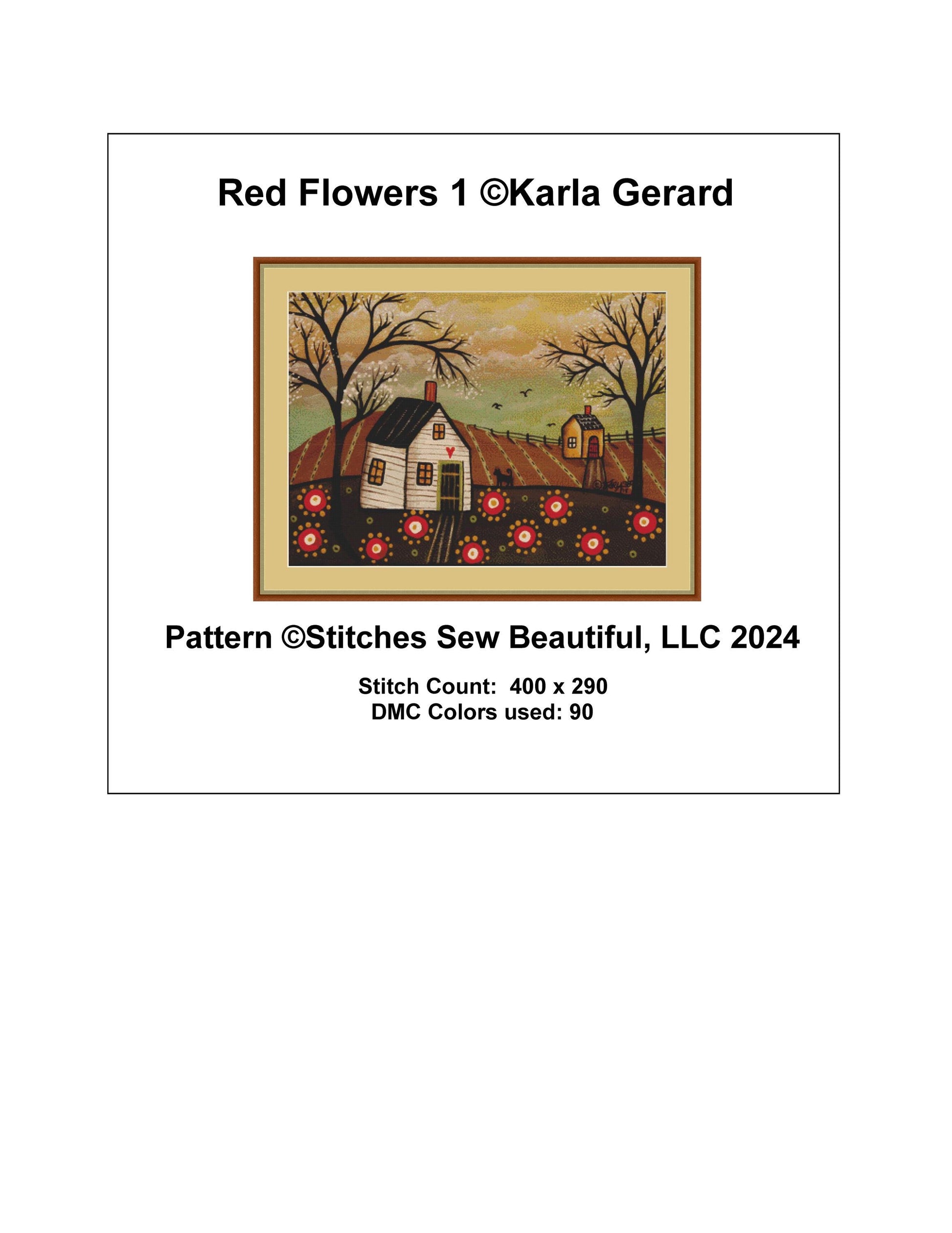 Red Flowers 1 cross stitch patttern by Karla Gerard