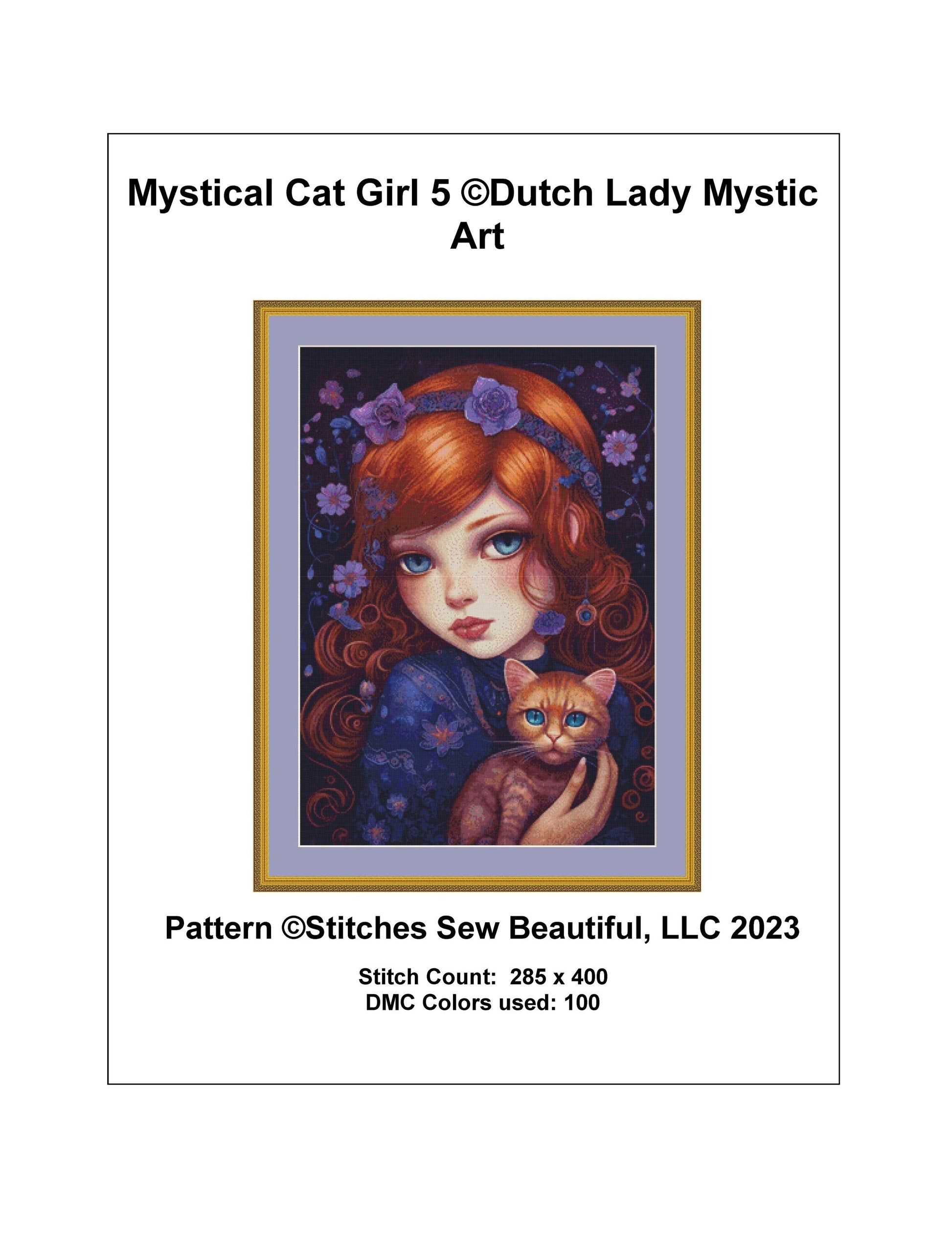 Mystical Cat Girl 5 cross stitch pattern by DutchLadyMysticArt