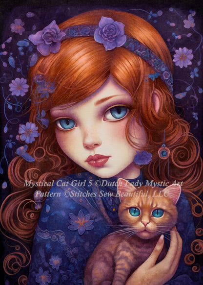Mystical Cat Girl 5 cross stitch pattern by DutchLadyMysticArt
