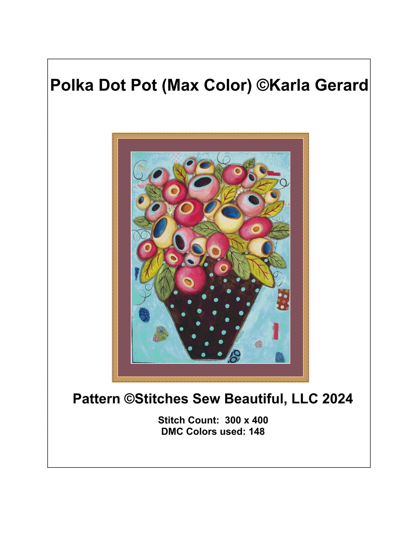Polka Dot Pot (Max Color) counted cross stitch pattern by Karla Gerard