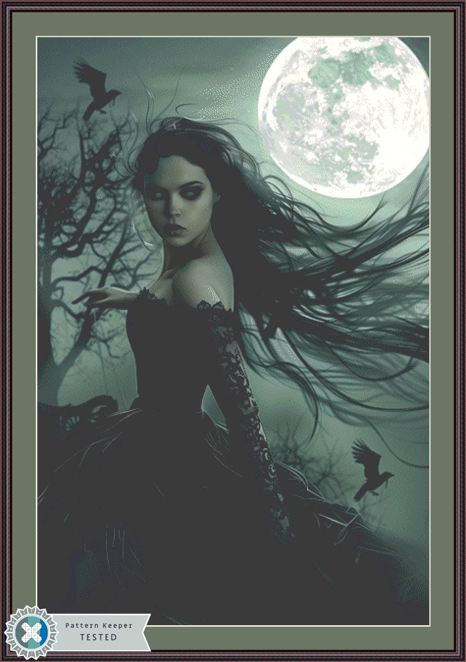 Witch of the Moon (Max Size) counted cross stitch pattern by The Art Revivalist