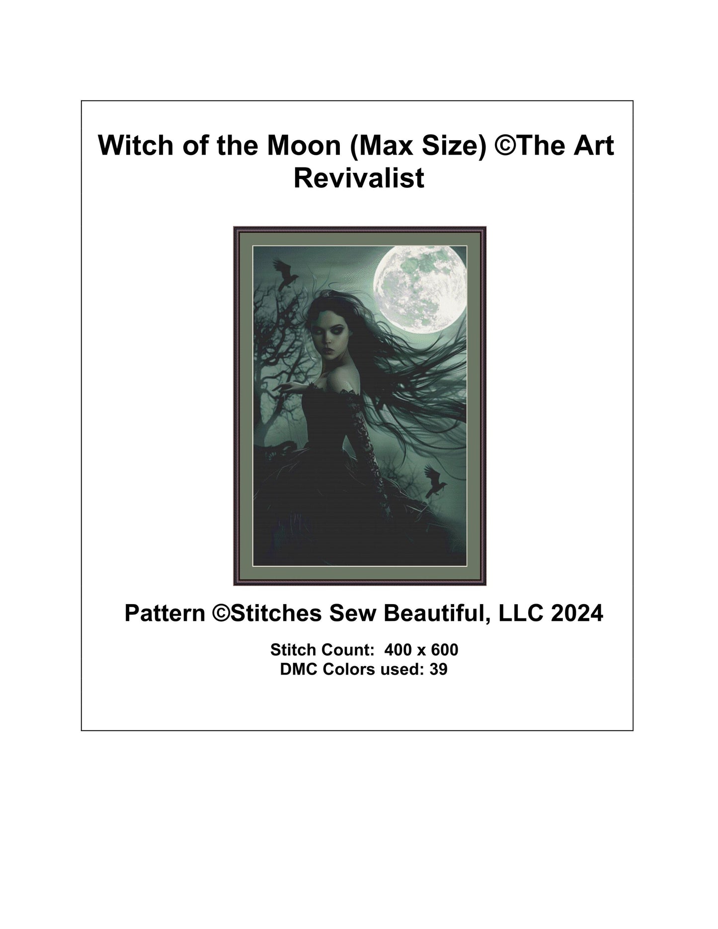 Witch of the Moon (Max Size) counted cross stitch pattern by The Art Revivalist