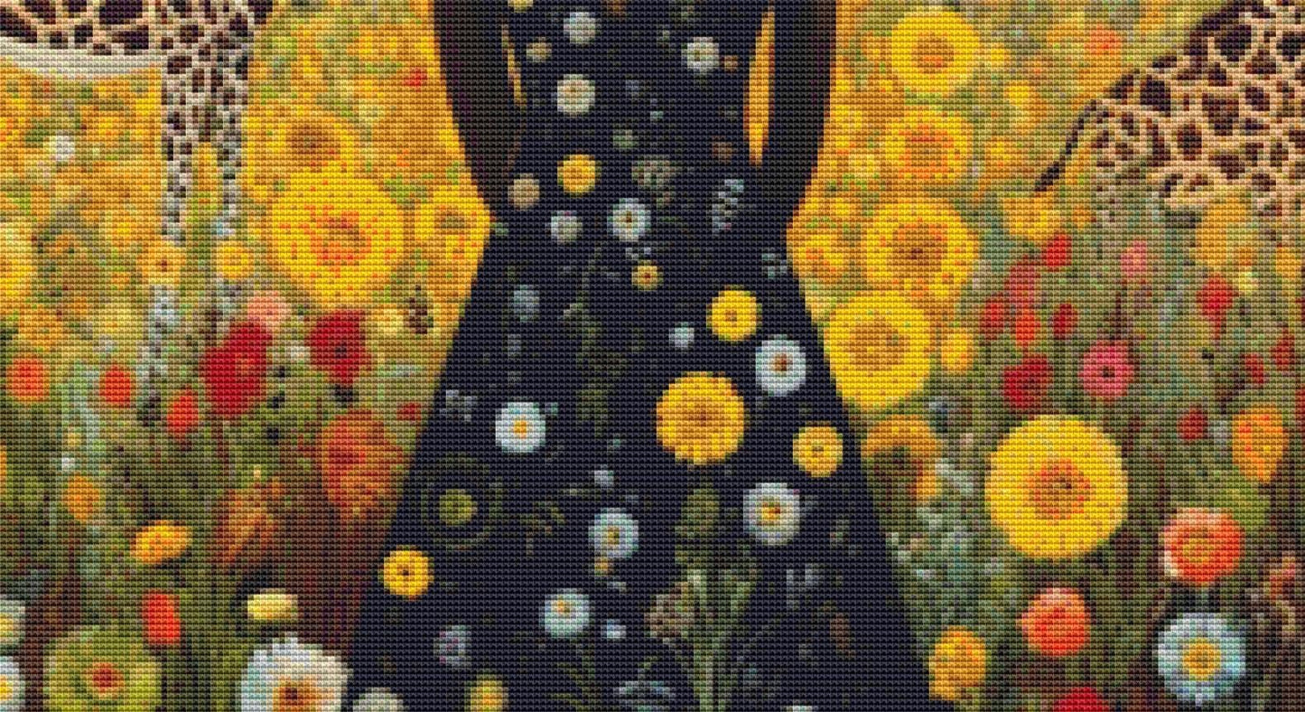 Woman in a Field of Flowers 14 (Max Color) counted cross stitch pattern by Eder Jose Rosa