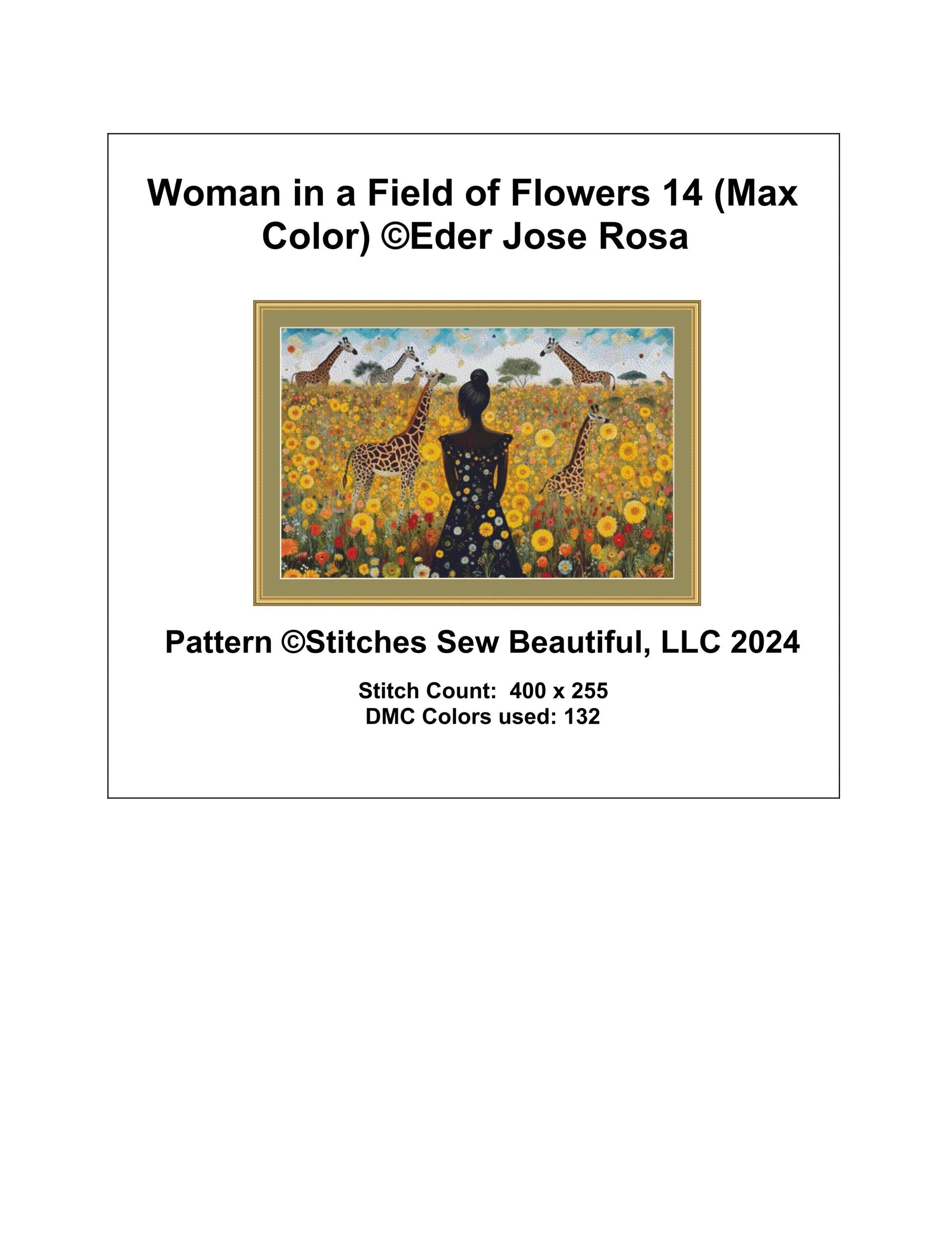 Woman in a Field of Flowers 14 (Max Color) counted cross stitch pattern by Eder Jose Rosa