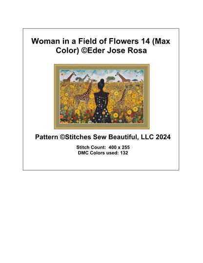 Woman in a Field of Flowers 14 (Max Color) counted cross stitch pattern by Eder Jose Rosa