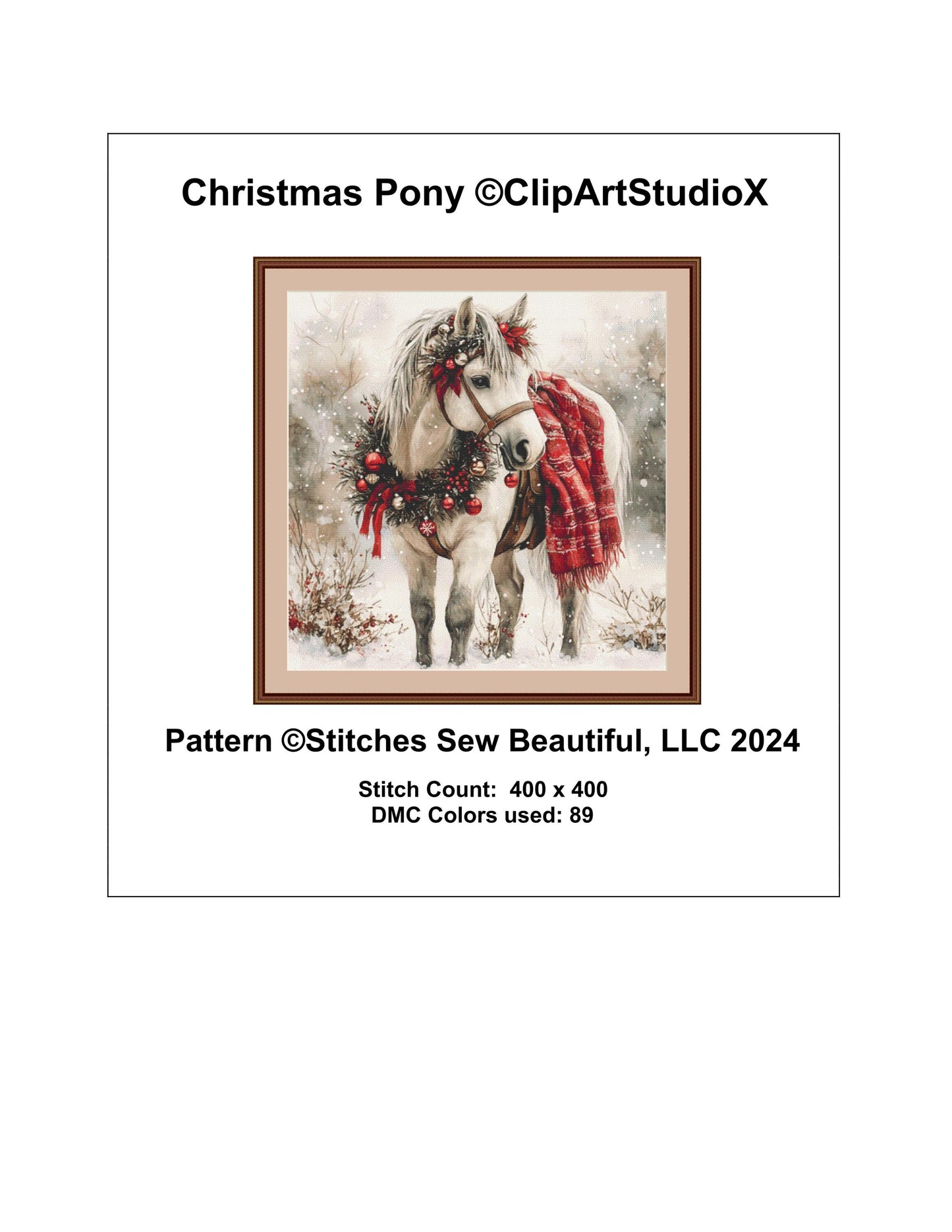 Christmas Pony counted cross stitch pattern by ClipArtStudioX