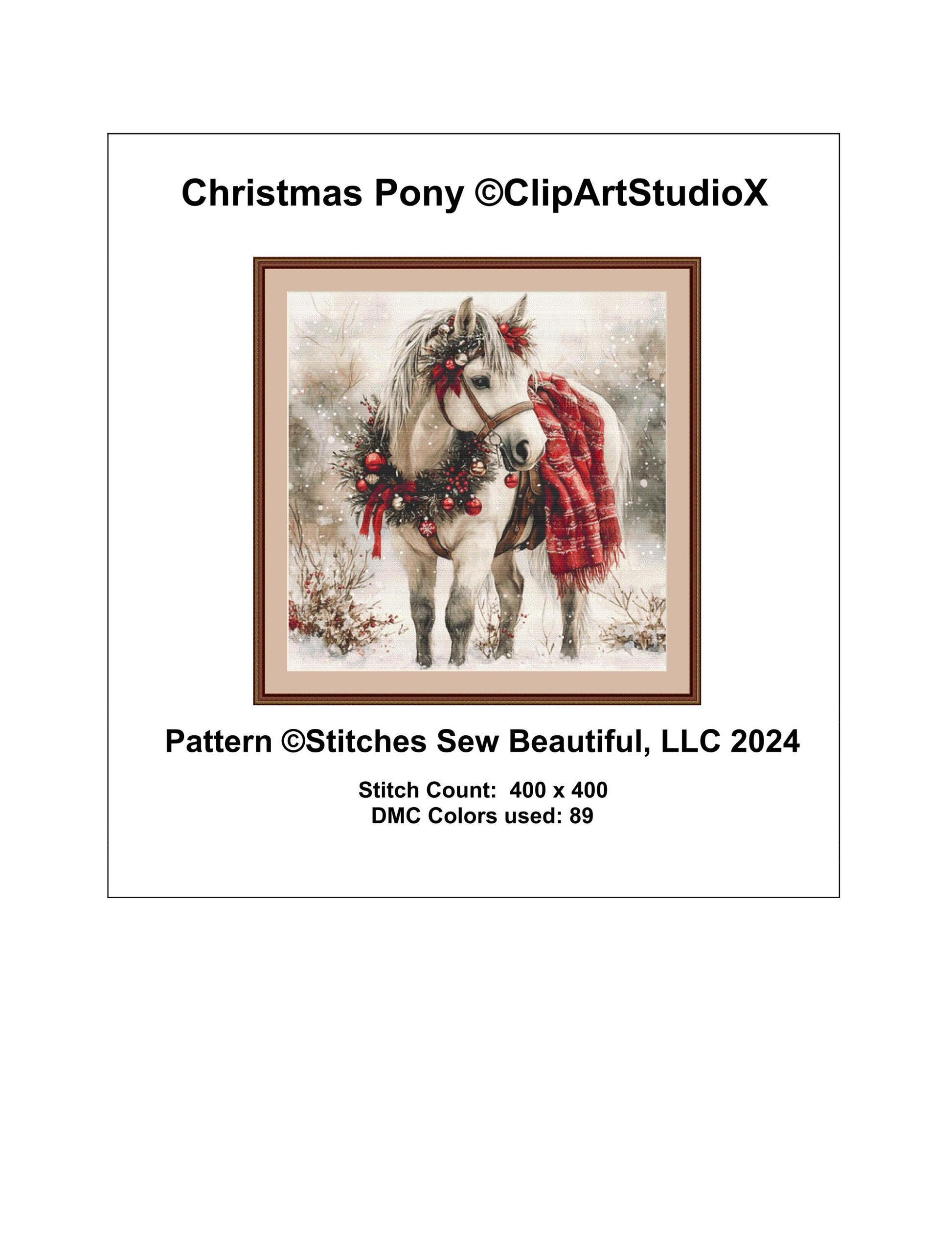 Christmas Pony counted cross stitch pattern by ClipArtStudioX