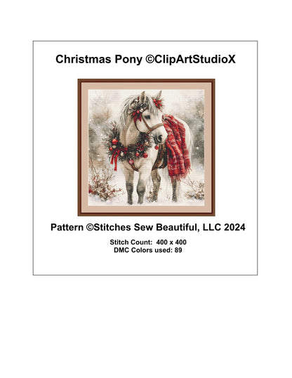 Christmas Pony counted cross stitch pattern by ClipArtStudioX