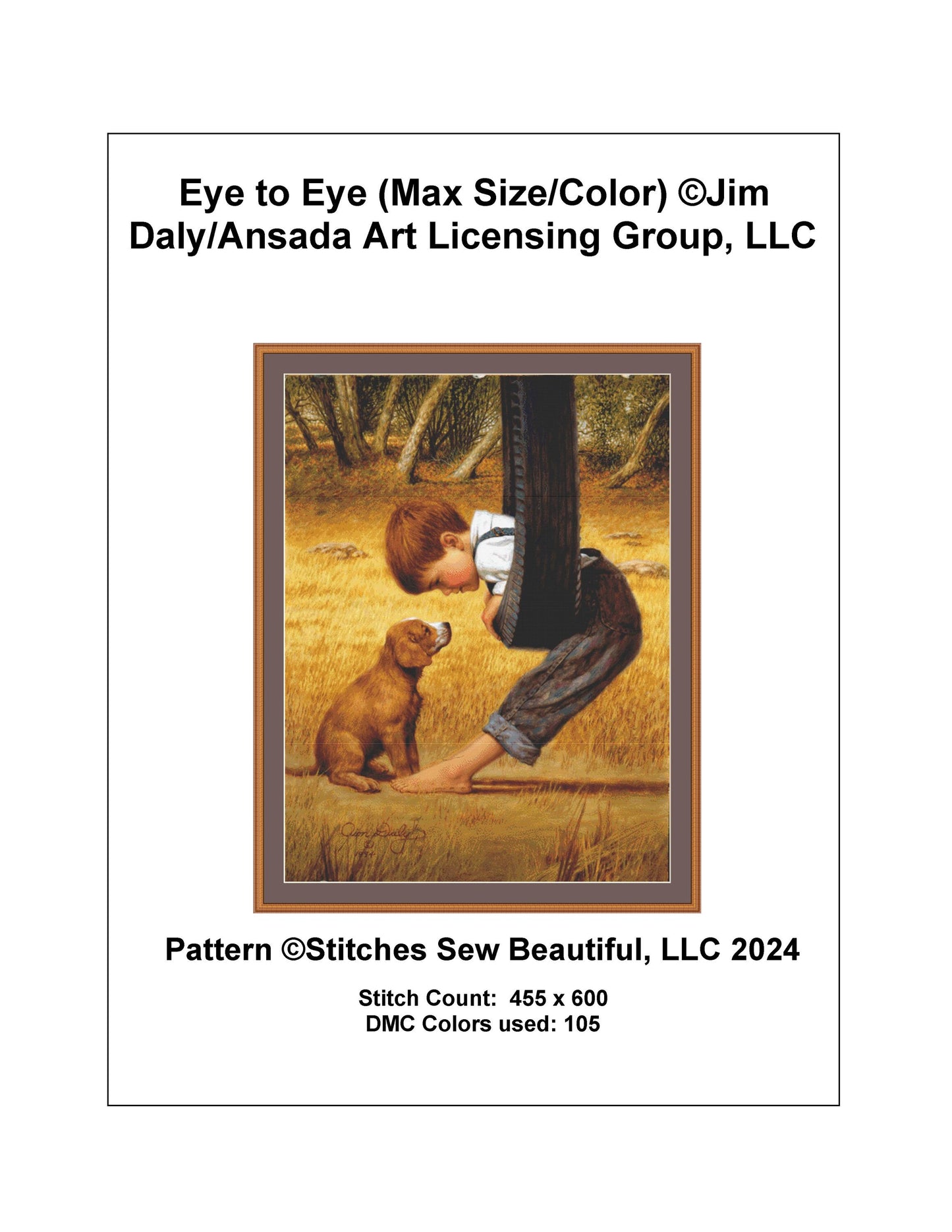 Eye to Eye (Max Size/Color) counted cross stitch pattern by Jim Daly/Ansada Art Licensing Group, LLC