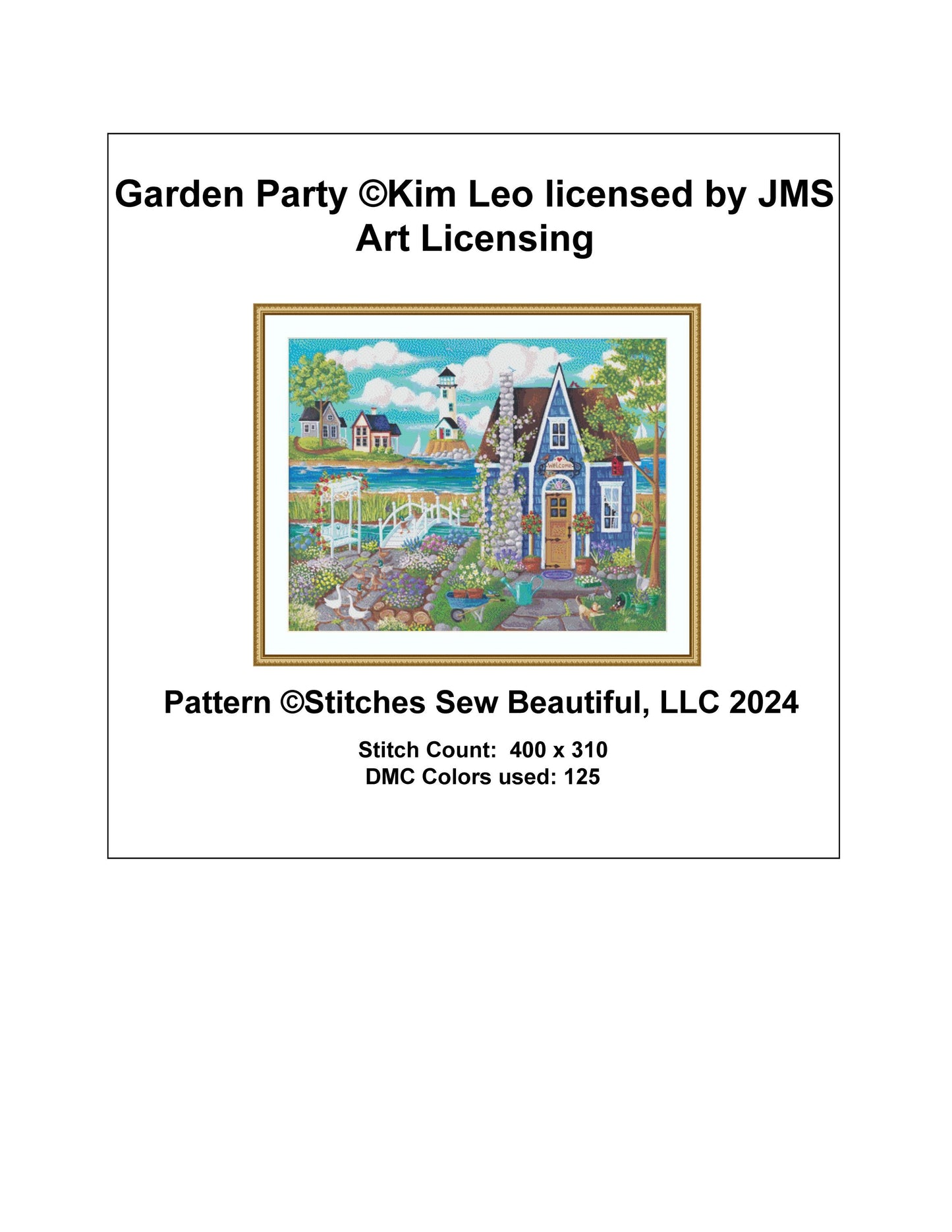 Garden Party cross stitch pattern by Kim Leo licensed by JMS Art Licensing