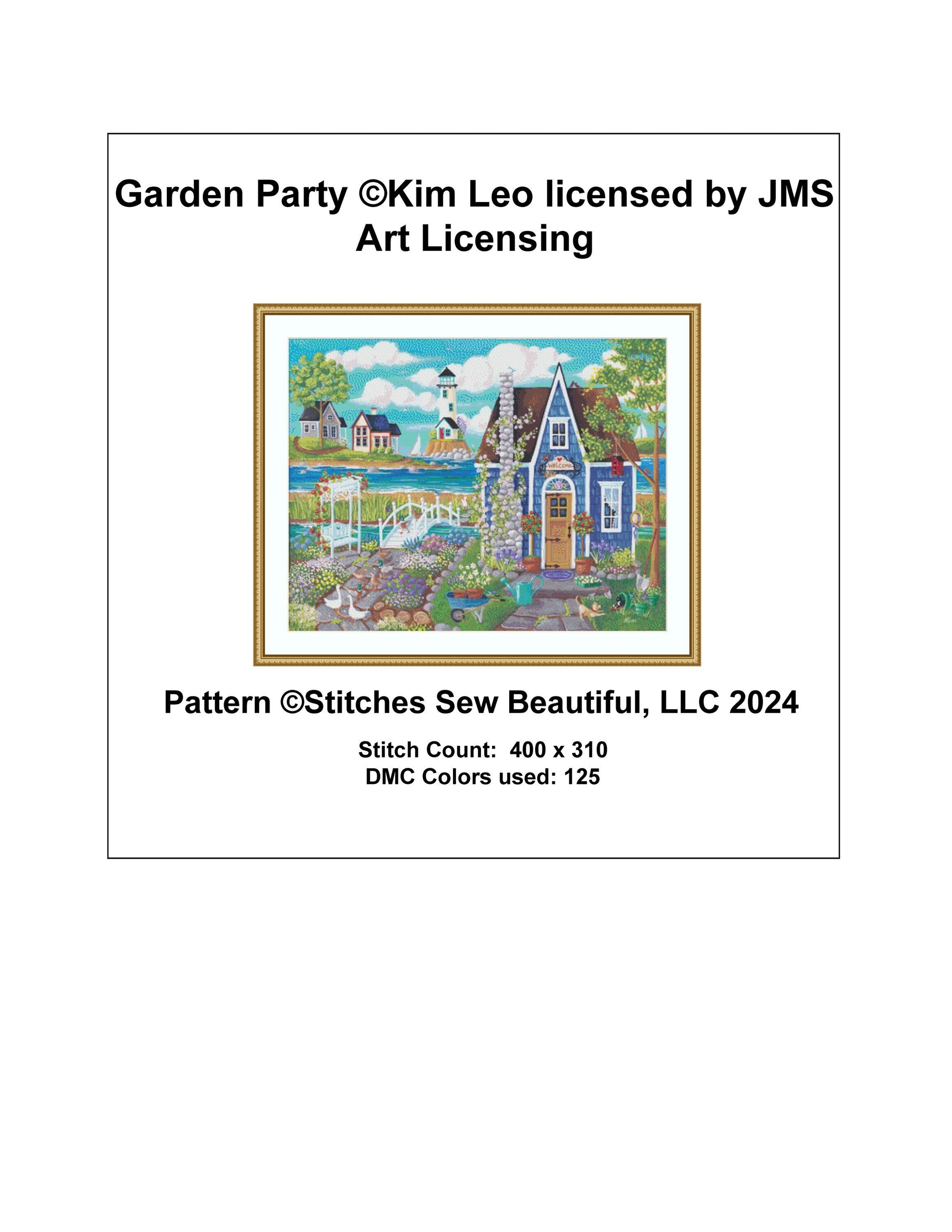 Garden Party cross stitch pattern by Kim Leo licensed by JMS Art Licensing