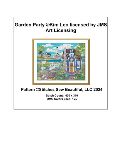 Garden Party cross stitch pattern by Kim Leo licensed by JMS Art Licensing