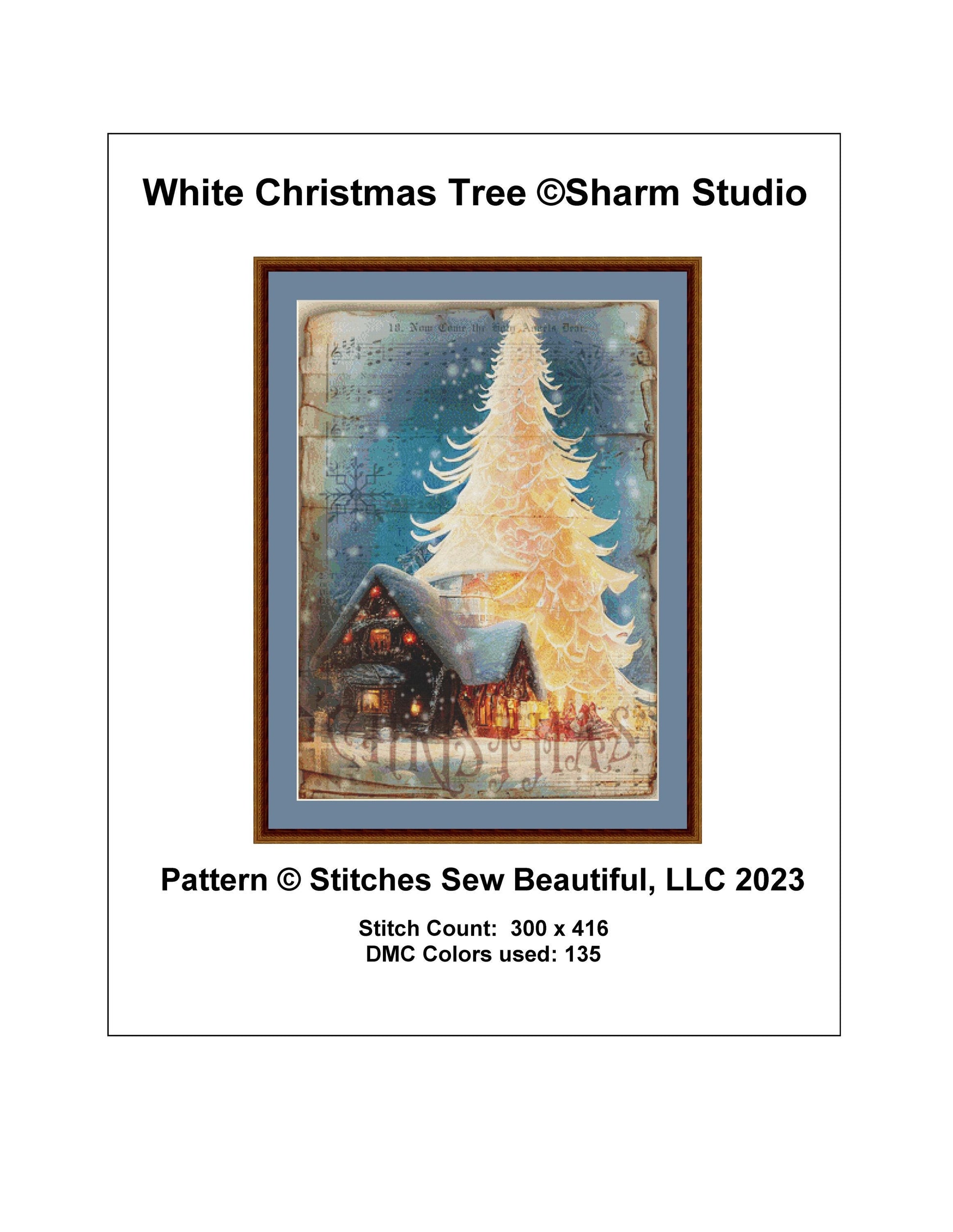 White Christmas Tree counted cross stitch pattern by Sharm Studio