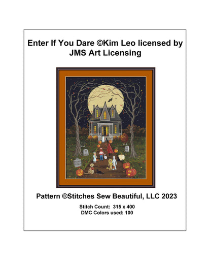 Enter if You Dare cross stitch pattern by Kim Leo licensed by JMS Art Licensing