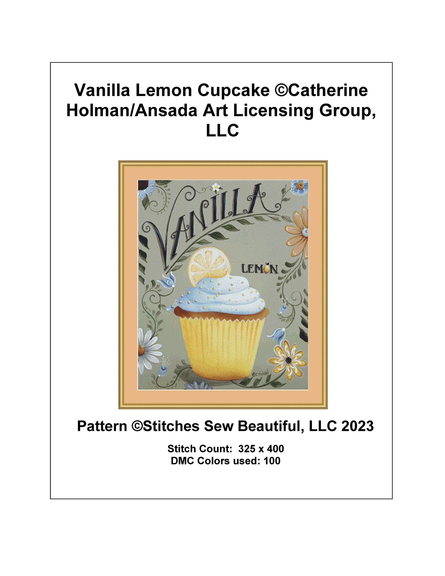 Vanilla Lemon Cupcake cross stitch pattern by Catherine Holman/Ansada Licensing Group, LLC