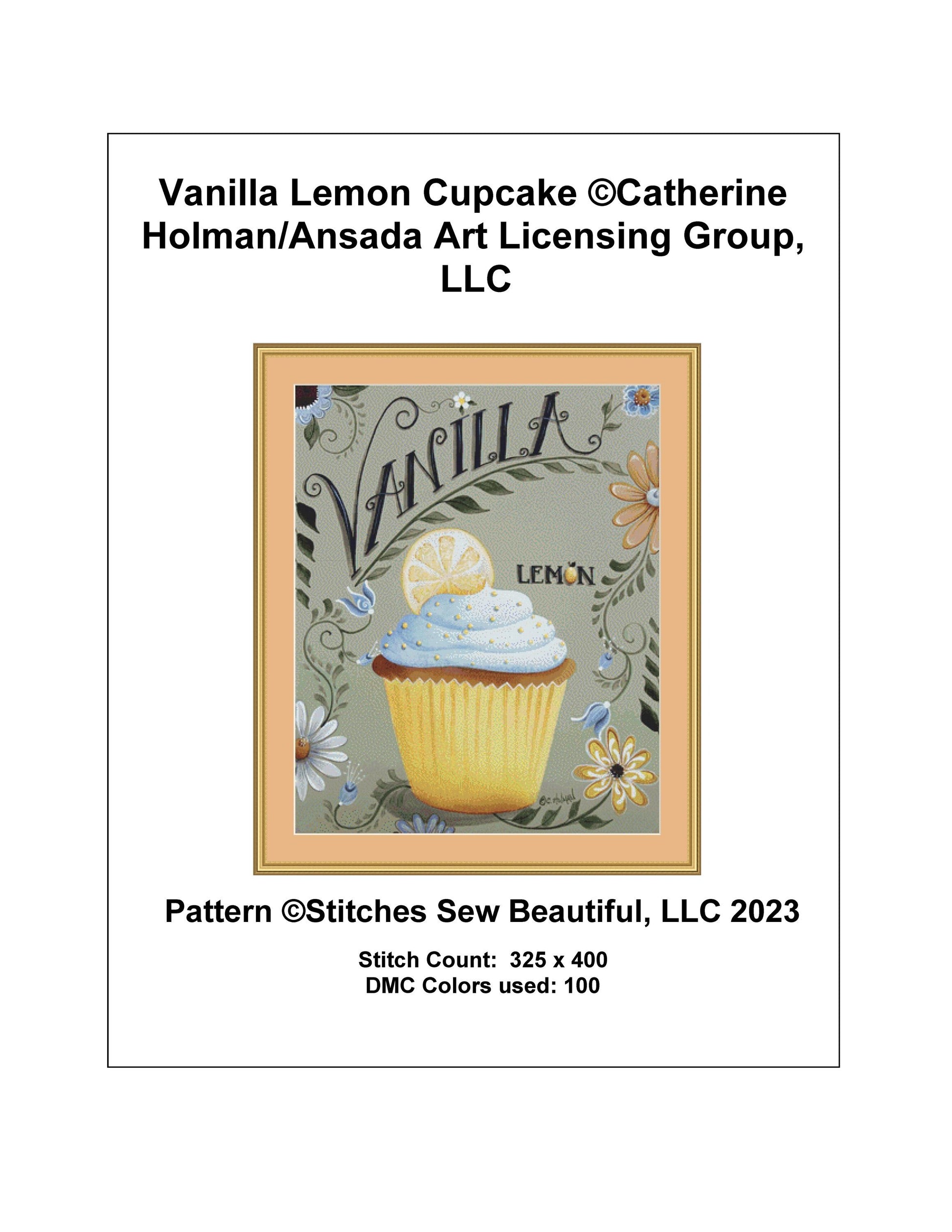 Vanilla Lemon Cupcake cross stitch pattern by Catherine Holman/Ansada Licensing Group, LLC