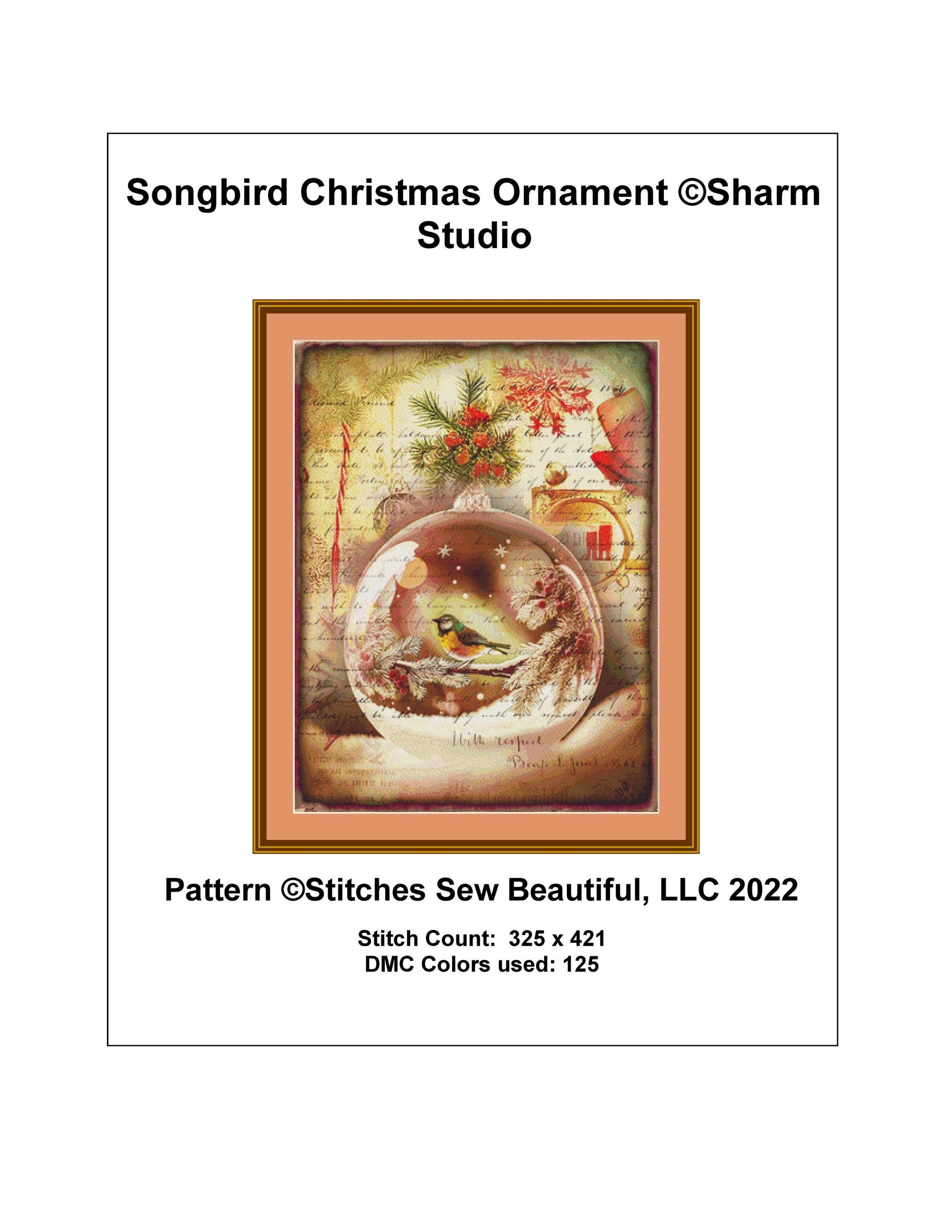 Songbird Christmas Ornament counted cross stitch pattern by SharmStudio