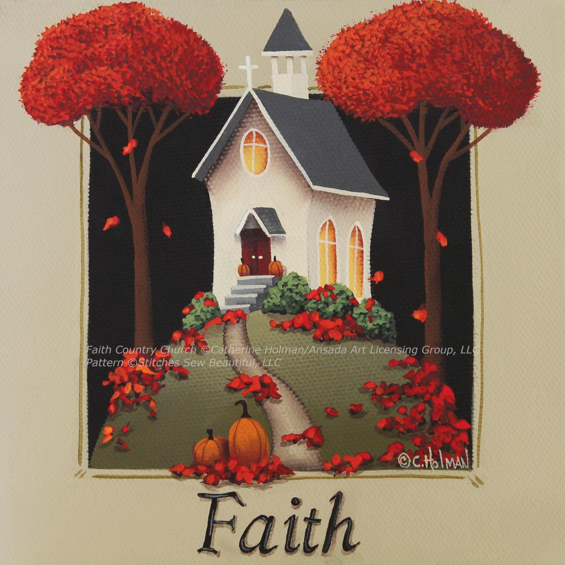 Faith Country cross stitch pattern by Catherine Holman/Ansada Art Licensing Group, LLC.