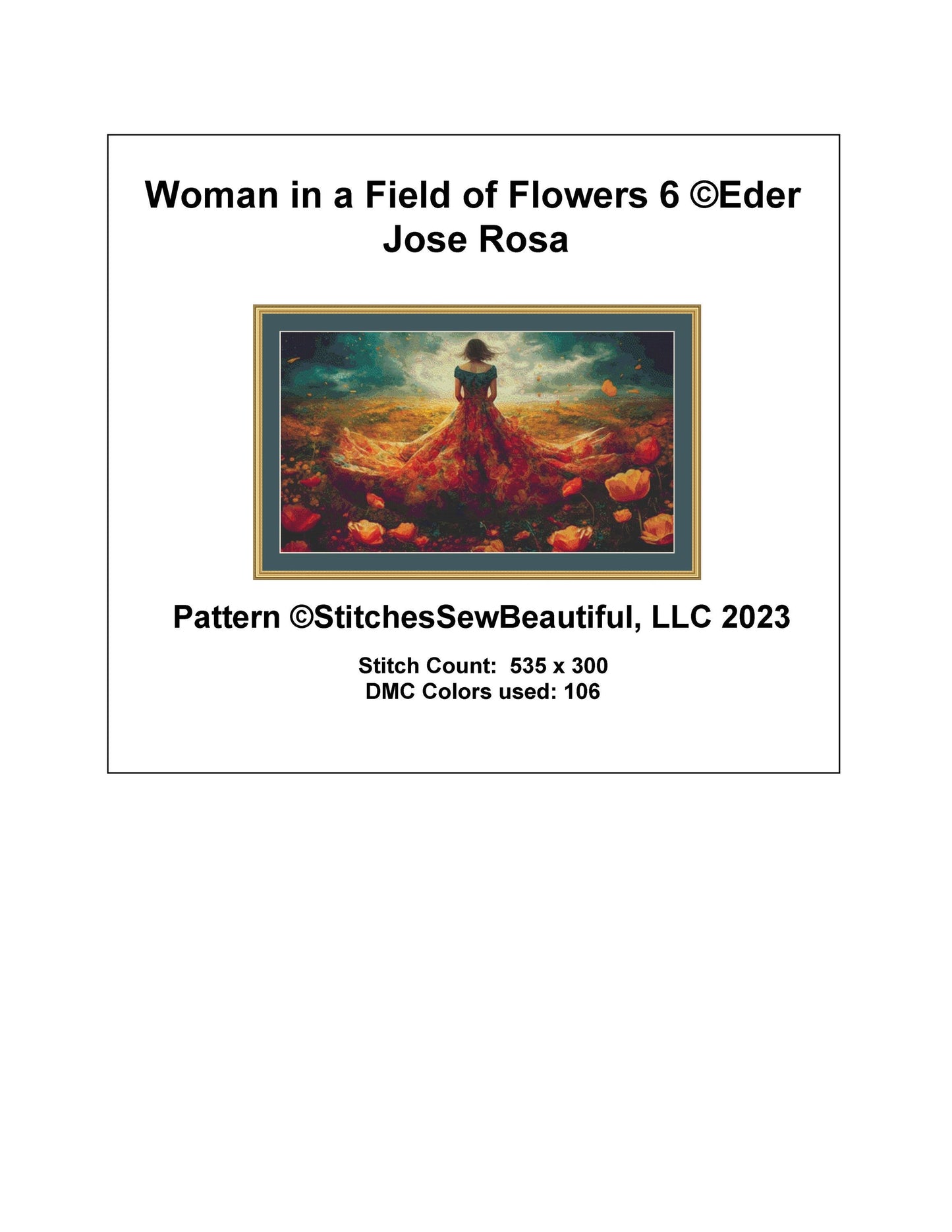 Woman in a Field of Flowers 6 cross stitch pattern by Eder Jose Rosa