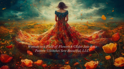 Woman in a Field of Flowers 6 cross stitch pattern by Eder Jose Rosa