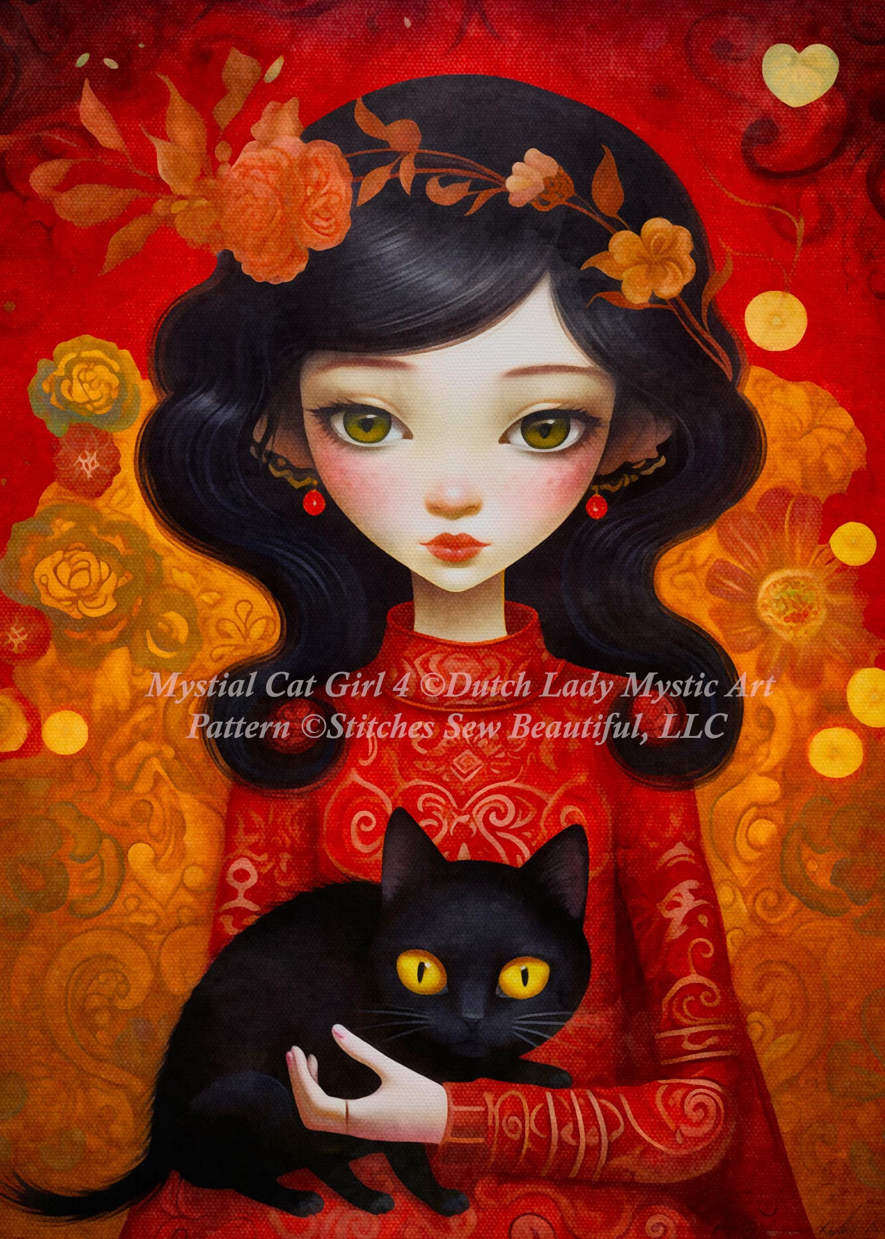 Mystical Cat Girl 4 cross stitch pattern by DutchLadyMysticArt