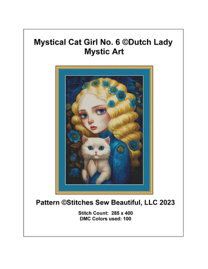 Mystical Cat Girl 6 cross stitch pattern by DutchLadyMysticArt