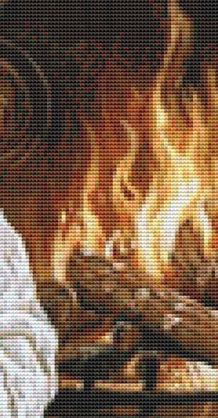 Snuggling by the Fireside counted cross stitch pattern by Ingrid Jean AI Art