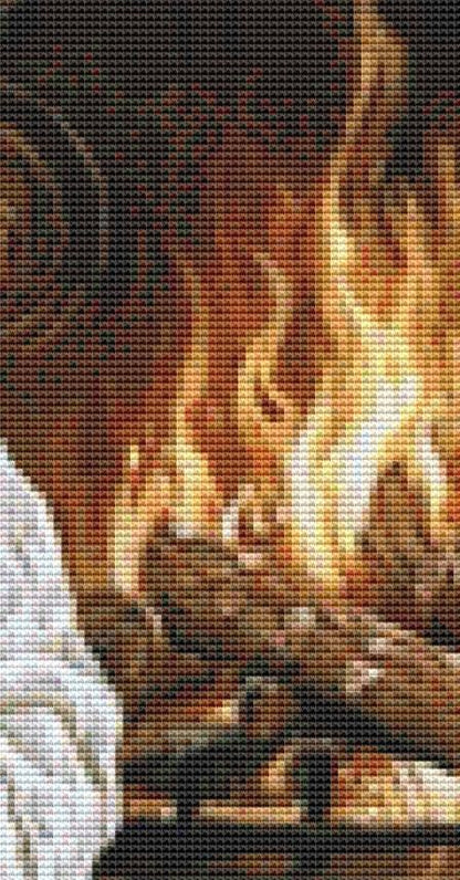 Snuggling by the Fireside counted cross stitch pattern by Ingrid Jean AI Art