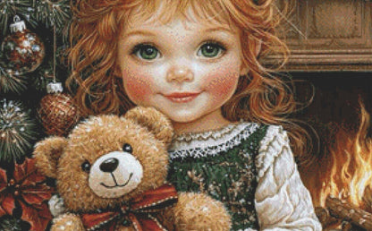 Snuggling by the Fireside counted cross stitch pattern by Ingrid Jean AI Art