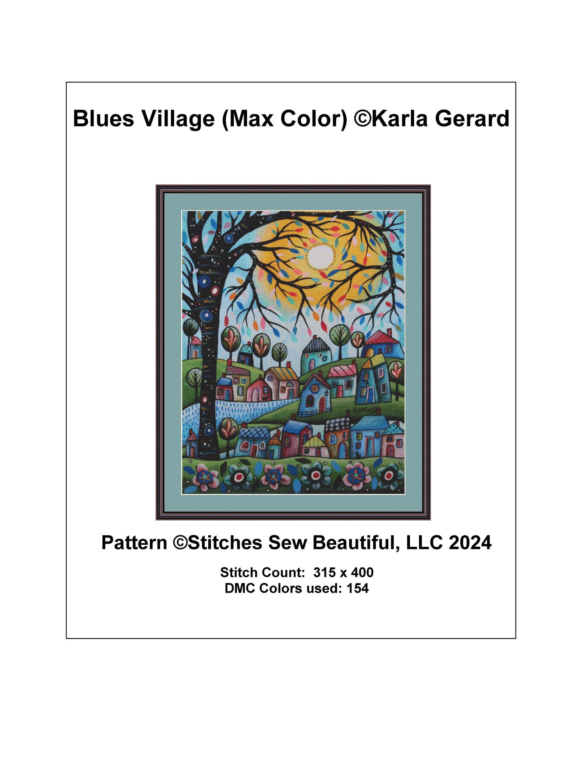 Blues Village (Max Color) counted cross stitch pattern by Karla Gerard
