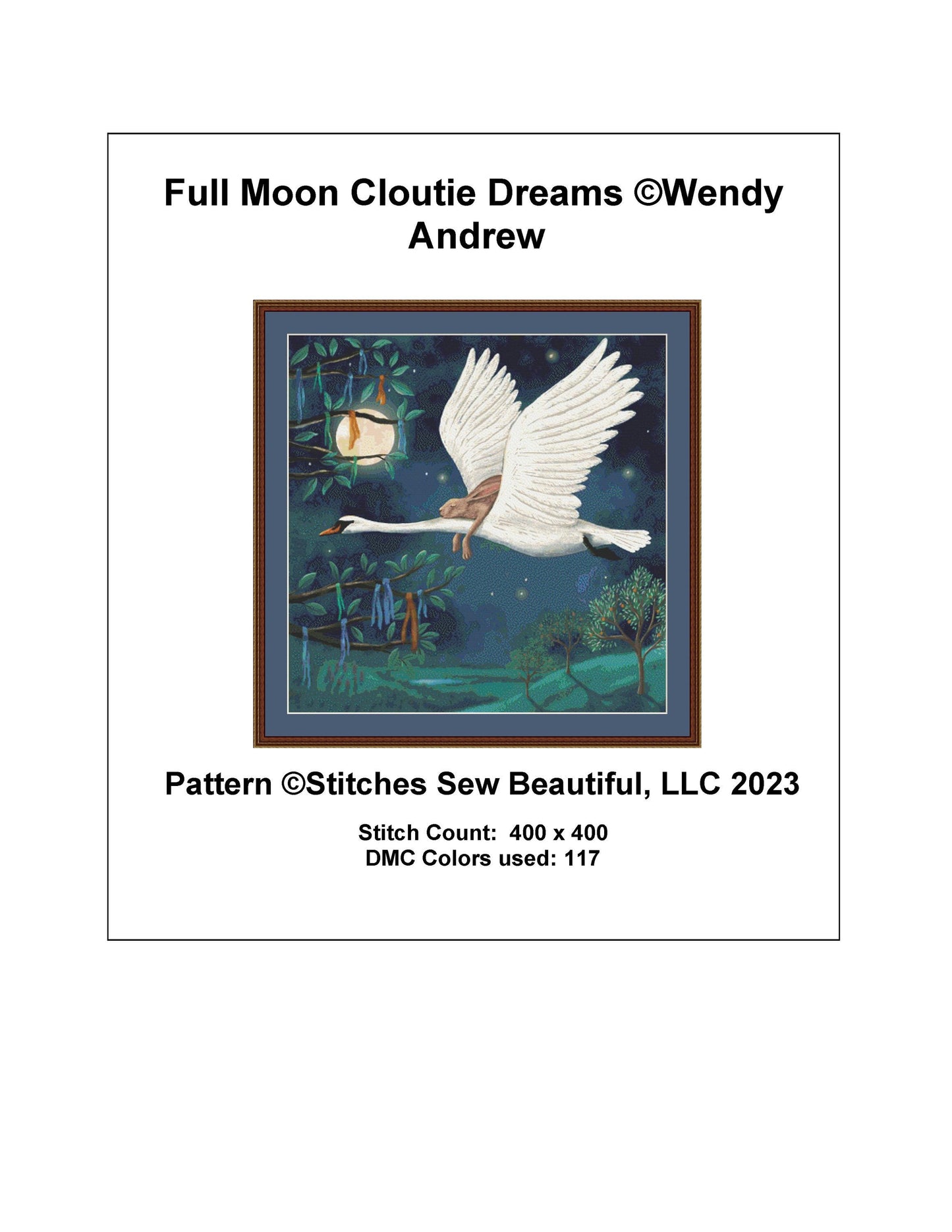 Full Moon Cloutie Dreams cross stitch pattern by Wendy Andrew of PaintingDreams