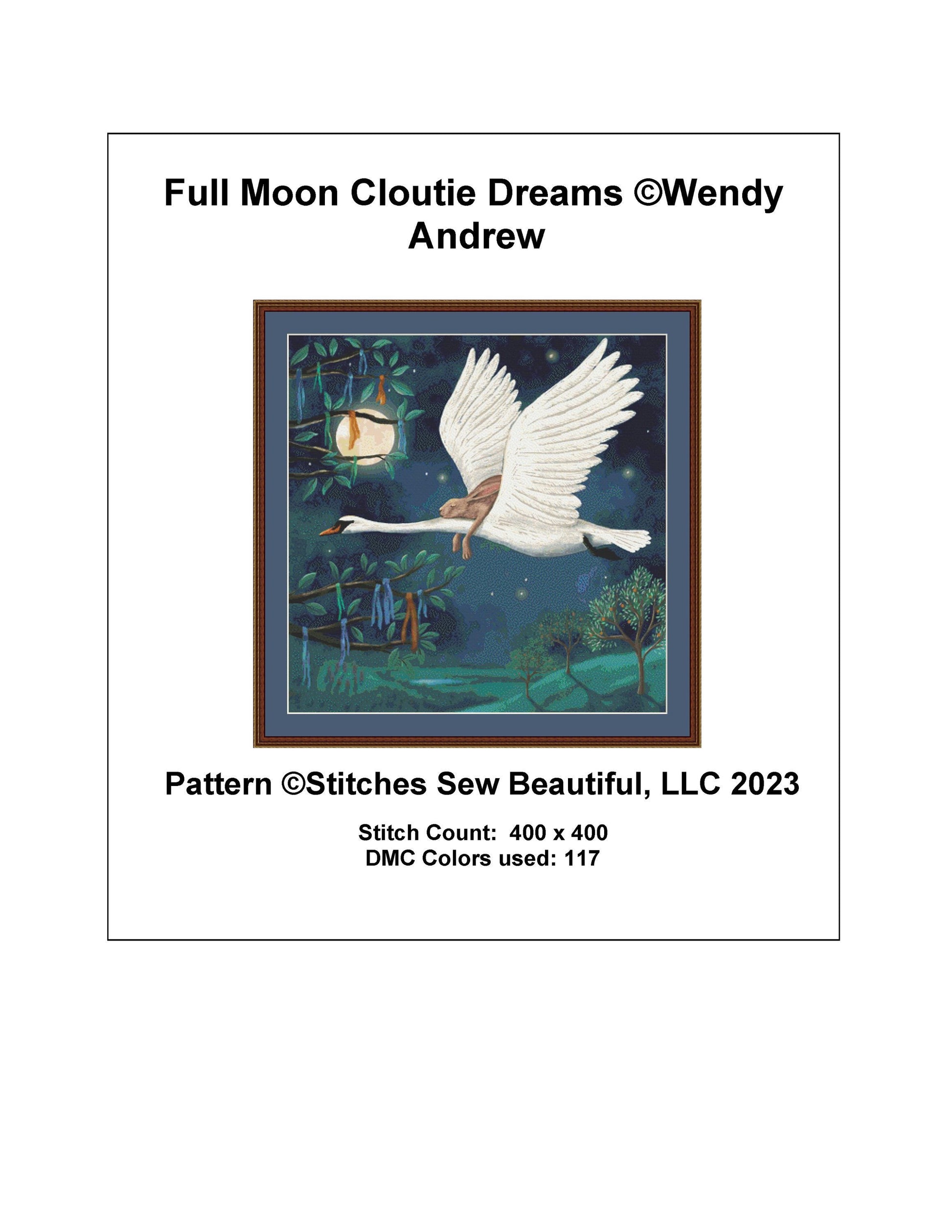 Full Moon Cloutie Dreams cross stitch pattern by Wendy Andrew of PaintingDreams