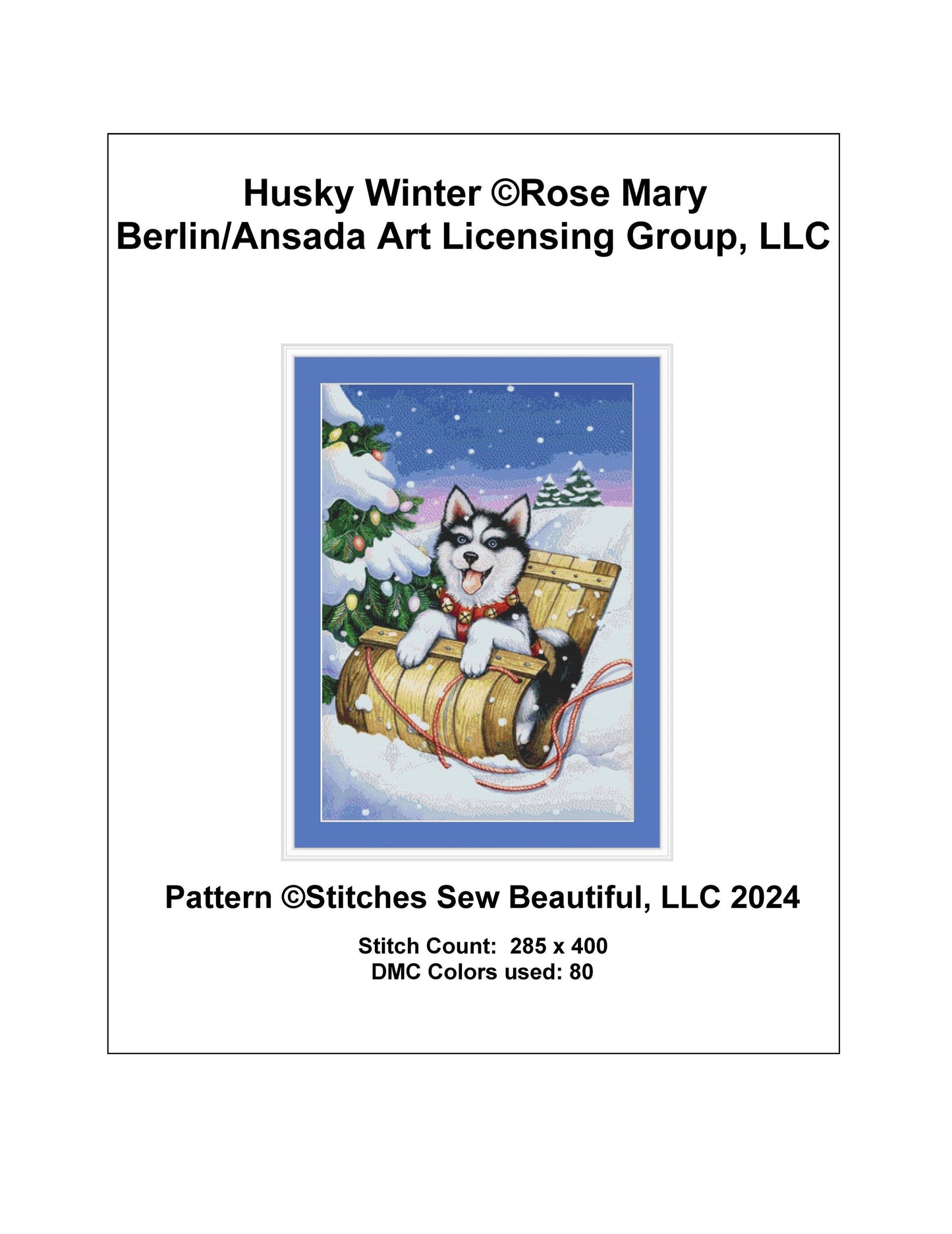 Husky Winter cross stitch pattern by Rose Mary Berlin/Ansada Art Licensing Group, LLC