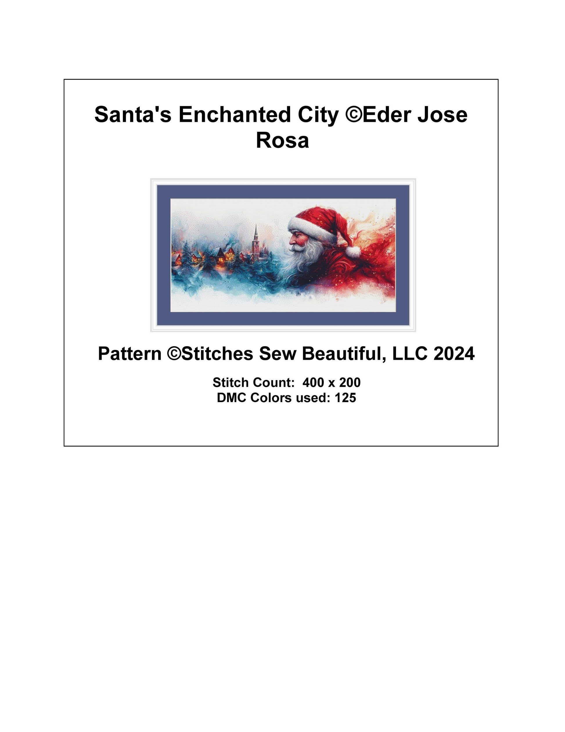 Santa's Enchanted City counted cross stitch pattern by Eder Jose Rosa