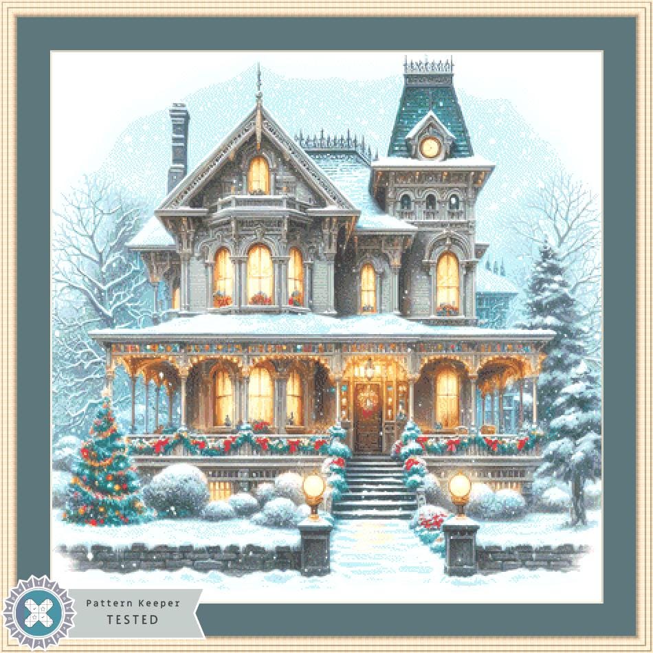 Victorian Christmas Home counted cross stitch pattern by FantasyDigitals