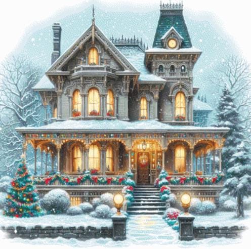 Victorian Christmas Home counted cross stitch pattern by FantasyDigitals