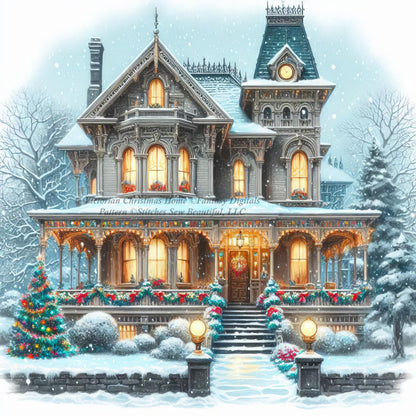 Victorian Christmas Home counted cross stitch pattern by FantasyDigitals