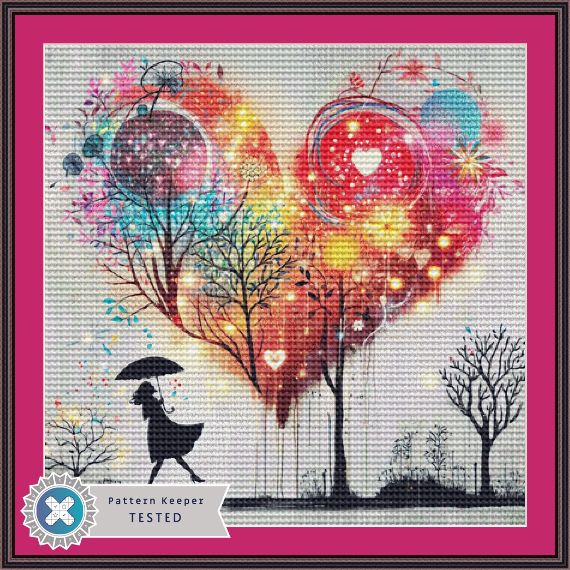 Strolling in The Rain counted cross stitch pattern by World of Love Hearts/Adrian G. Eyre