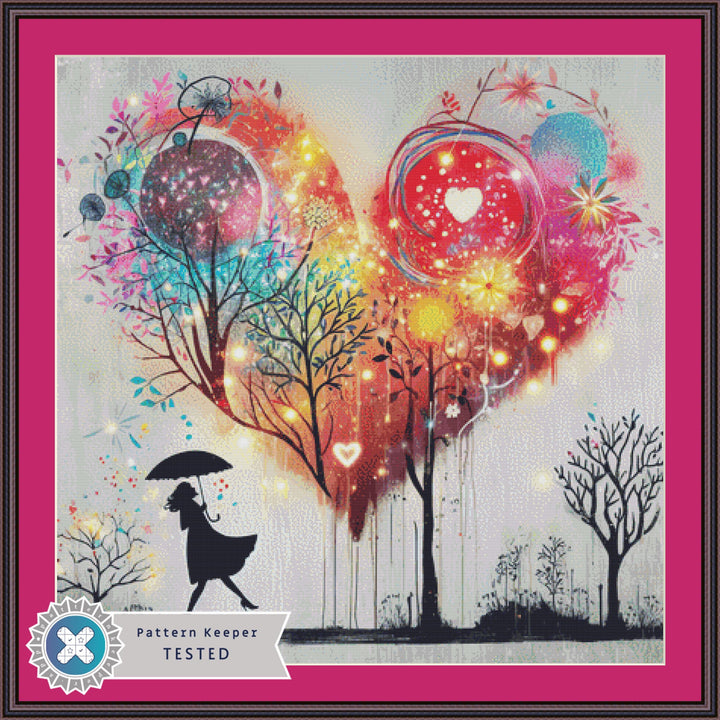 Strolling in The Rain counted cross stitch pattern by World of Love Hearts/Adrian G. Eyre