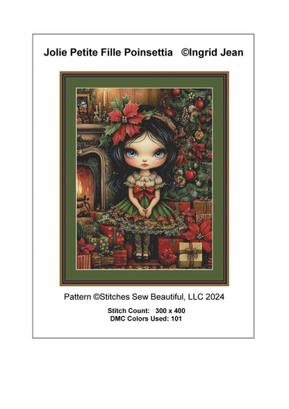 Jolie Petite Fille Poinsettia counted cross stitch pattern by Ingrid Jean AI Art