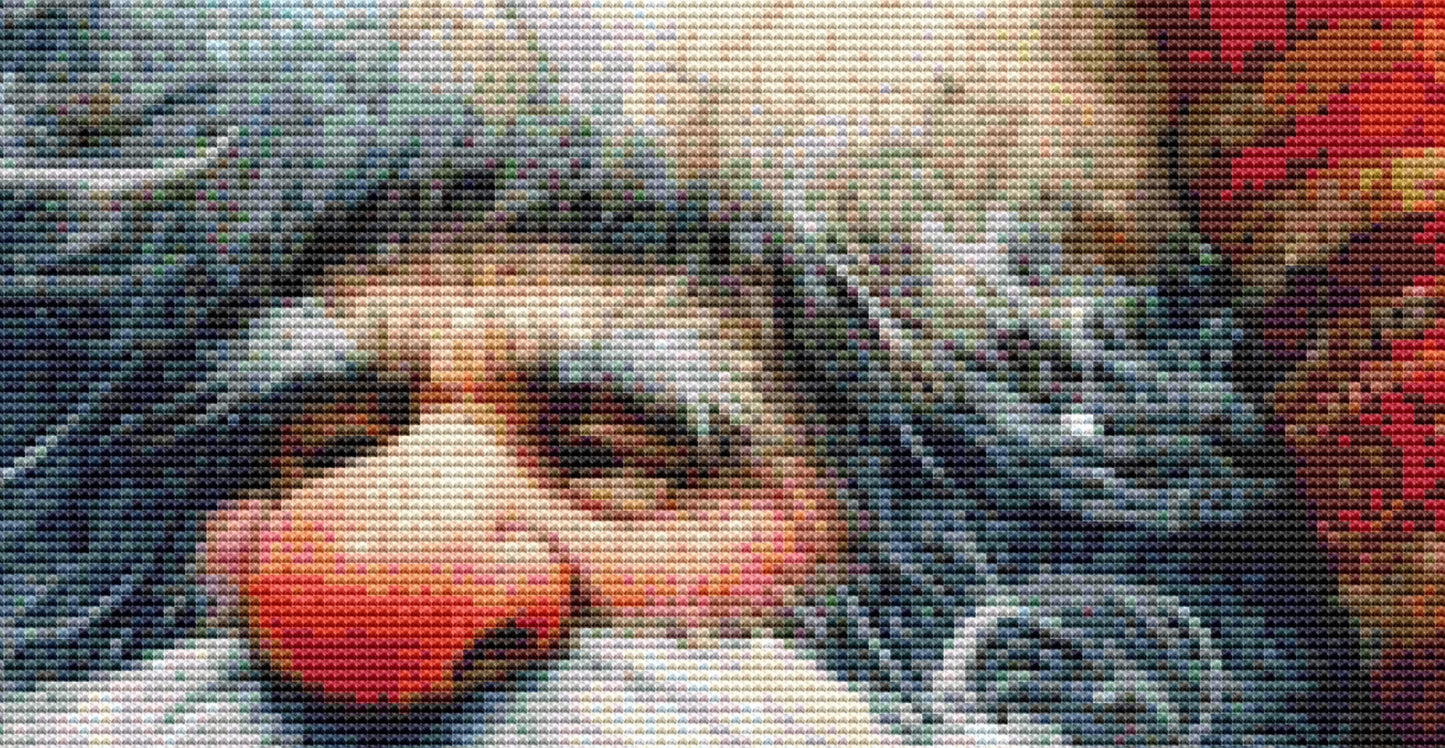 Weathered Santa counted cross stitch pattern by Ingrid Jean AI Art