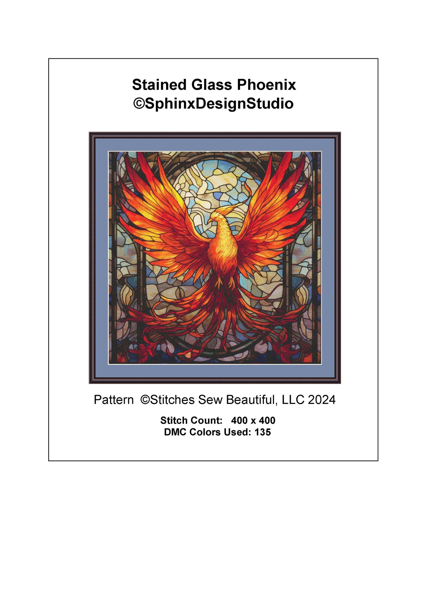 Stained Glass Phoenix counted cross stitch pattern by SphinxDesignStudio