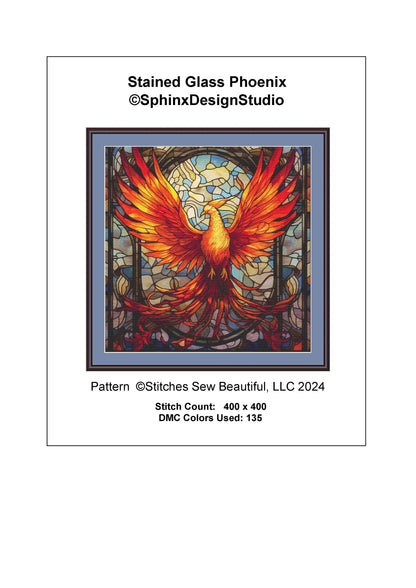 Stained Glass Phoenix counted cross stitch pattern by SphinxDesignStudio