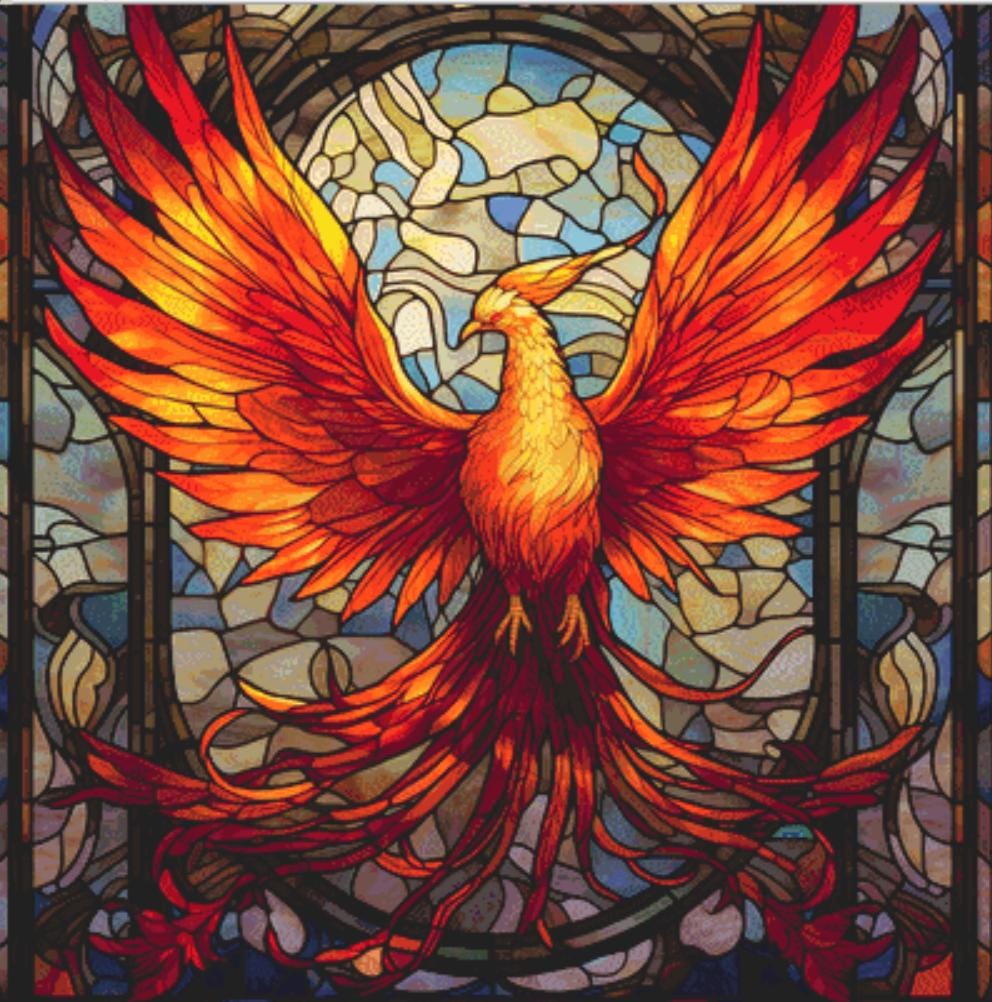 Stained Glass Phoenix counted cross stitch pattern by SphinxDesignStudio