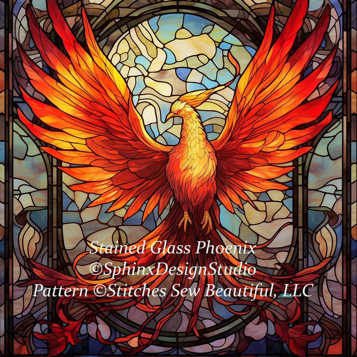 Stained Glass Phoenix counted cross stitch pattern by SphinxDesignStudio