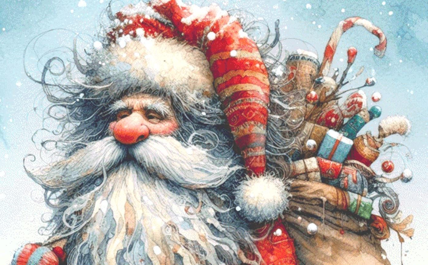 Weathered Santa (Max Size/Color) counted cross stitch pattern by Ingrid Jean AI Art
