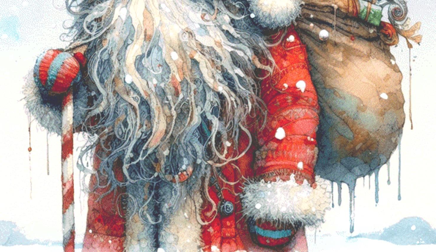 Weathered Santa (Max Size/Color) counted cross stitch pattern by Ingrid Jean AI Art